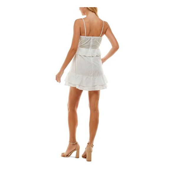 TRIXXI Womens Zippered Lined Spaghetti Strap V Neck Mini Party Fit + Flare Dress - Picture 2 of 4